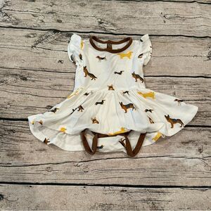 Kyte BABY Brown Trim Bamboo Baby Dress With Attached Onesie Size 0-3 Months